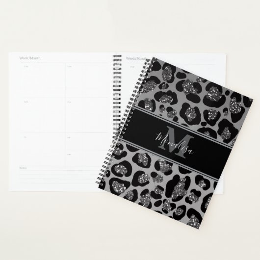 silver and black glittery monogramed personalized planner (Display)
