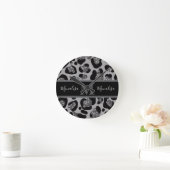 silver and black glittery monogramed personalized ronde klok (Huis)