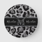 silver and black glittery monogramed personalized ronde klok (Voorkant)