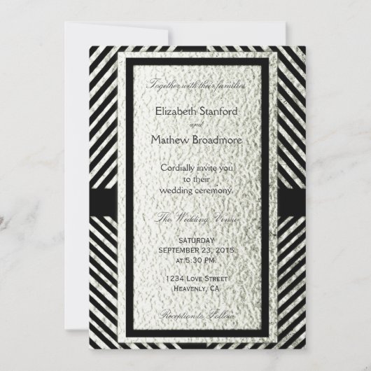 Silver and Black Modern Chevron Wedding Invitation Kaart (Voorkant)