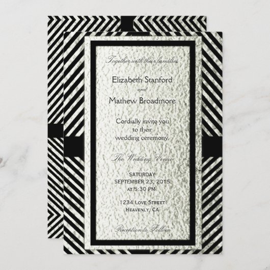 Silver and Black Modern Chevron Wedding Invitation Kaart (Voorkant / Achterkant)