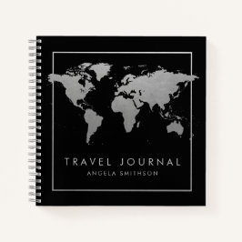 Silver and Black Wereldkaart Travel Journal-laptop Notitieboek