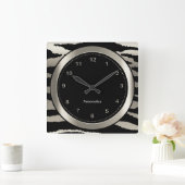 Silver and Black Zebra Stripe Print Vierkante Klok (Huis)
