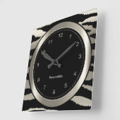 Silver and Black Zebra Stripe Print Vierkante Klok (Hoek)