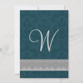 Silver and Blauwgroen Damask Ribbon Monogram Weddi Kaart (Achterkant)