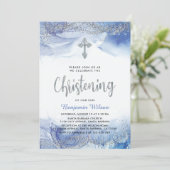 Silver and Blue Boy Christening Kaart (Staand voorkant)