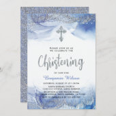 Silver and Blue Boy Christening Kaart (Voorkant / Achterkant)