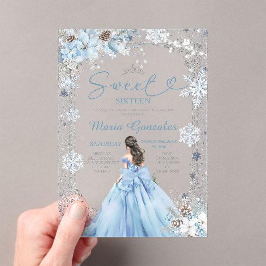 Silver and Blue Christmas Sweet Sixteen Birthday Acryl Uitnodigingen (Insitu (Draagbaar))