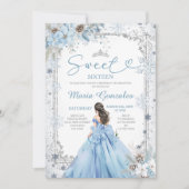 Silver and Blue Christmas Sweet Sixteen Birthday Kaart (Voorkant)