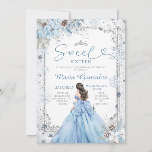 Silver and Blue Christmas Sweet Sixteen Birthday Kaart (Voorkant)