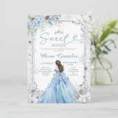 Silver and Blue Christmas Sweet Sixteen Birthday Kaart (Staand voorkant)