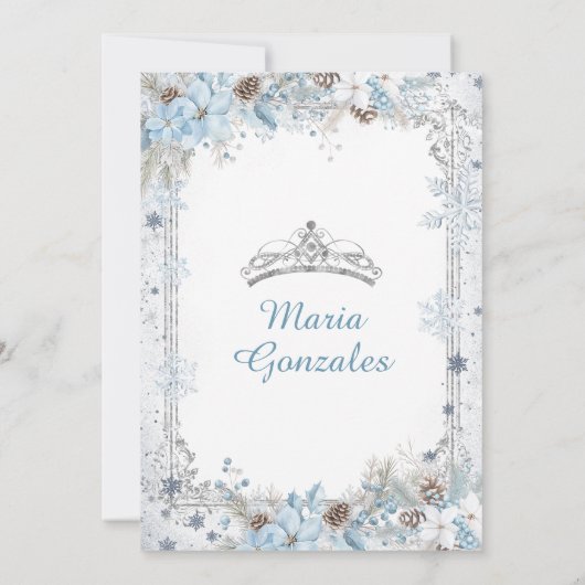 Silver and Blue Christmas Sweet Sixteen Birthday Kaart (Achterkant)