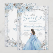 Silver and Blue Christmas Sweet Sixteen Birthday Kaart (Voorkant / Achterkant)