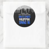 Silver and Blue Drippin Swag 16 Birthday Ronde Sticker (Tas)