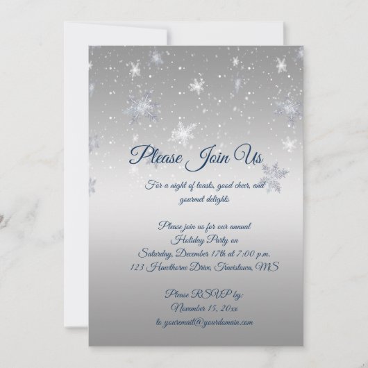 Silver and Blue Snowflakes Kerstparty Kaart (Voorkant)