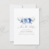 Silver and Dusty Blue Floral Save the Date (Voorkant)