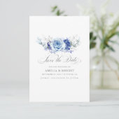 Silver and Dusty Blue Floral Save the Date (Staand voorkant)