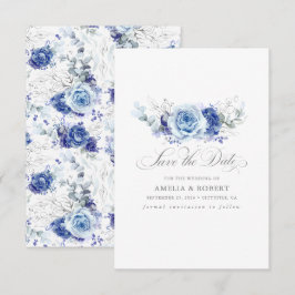 Silver and Dusty Blue Floral Save the Date