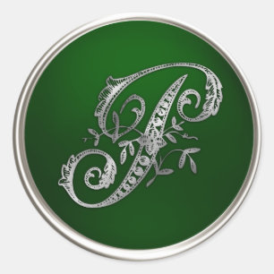 Silver and Emerald Monogram P Envelope Seal Ronde Sticker