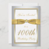 Silver and Gold 100th Birthday Invitation Kaart (Voorkant)