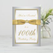 Silver and Gold 100th Birthday Invitation Kaart (Staand voorkant)