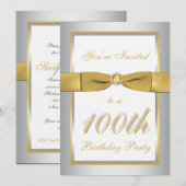 Silver and Gold 100th Birthday Invitation Kaart (Voorkant / Achterkant)