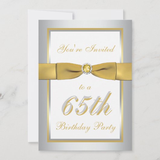 Silver and Gold 65th Birthday Invitation Kaart (Voorkant)