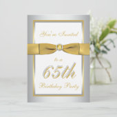 Silver and Gold 65th Birthday Invitation Kaart (Staand voorkant)