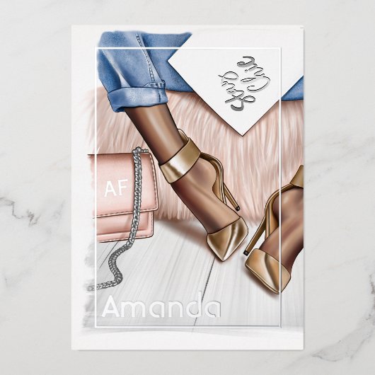 Silver and Gold Chic Birthday Party Folie Uitnodiging (Voorkant)