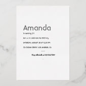 Silver and Gold Chic Birthday Party Folie Uitnodiging (Achterkant)