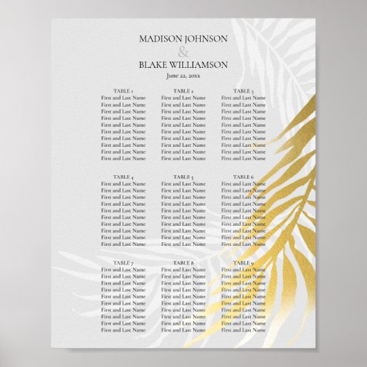 Silver and Gold Elegant Wedding Seating Chart Poster (Voorkant)