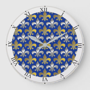 Silver and Gold Fleurs-de-lis on Blue Background Grote Klok
