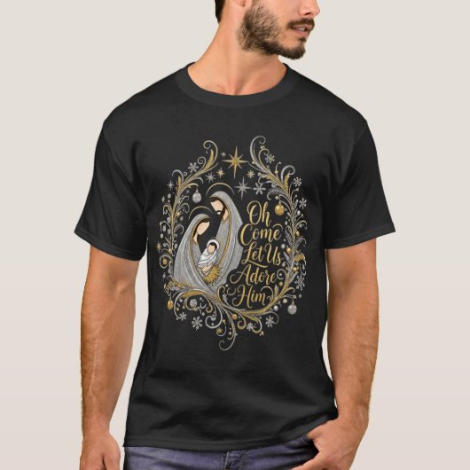 Silver and gold flourish Nativity friend retro T-shirt (Voorkant)