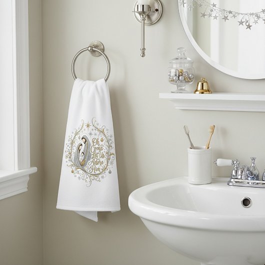 Silver and gold nativity Christmas Handdoek