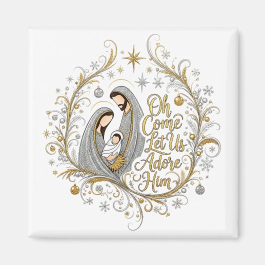 Silver and gold nativity Christmas Magneet (Voorkant)
