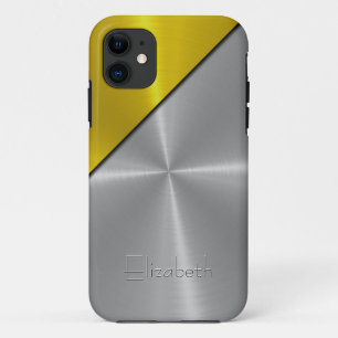 Silver and Gold Shiny Steel Metal Case-Mate iPhone Case