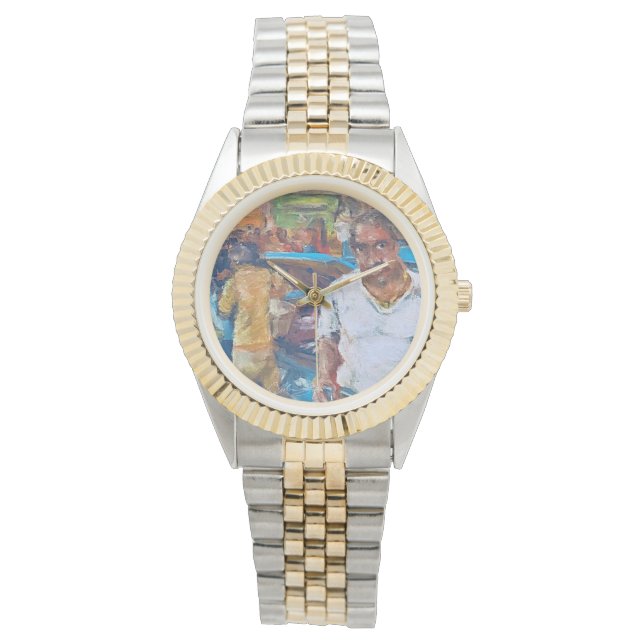 silver and gold two-tone bracelet watch horloge (Voorkant)
