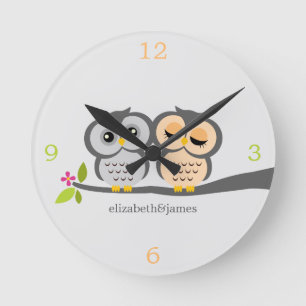 Silver and Gray Owl Couple Ronde Klok
