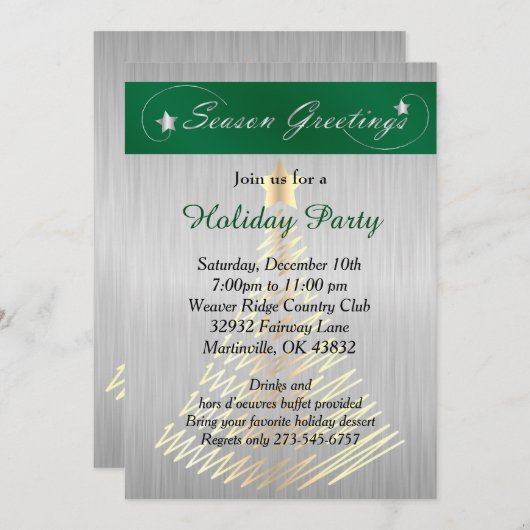 Silver and Green Kerstfeestay Tree Kaart (Voorkant / Achterkant)