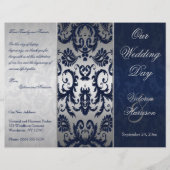 Silver and Navy Blue Damask Wedding Program (Voorkant)