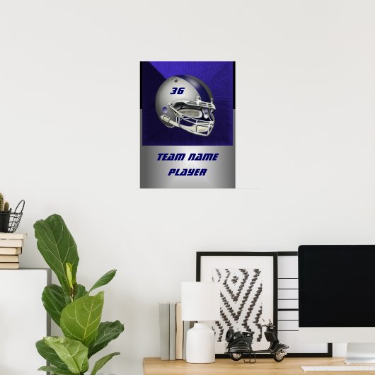 Silver and Navy Blue Football Helmet Poster (Thuiskantoor)