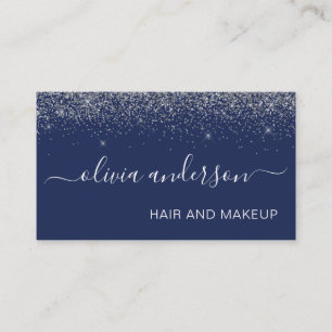 Silver and Navy Blue Glitter Hair Makeup Salon Visitekaartje