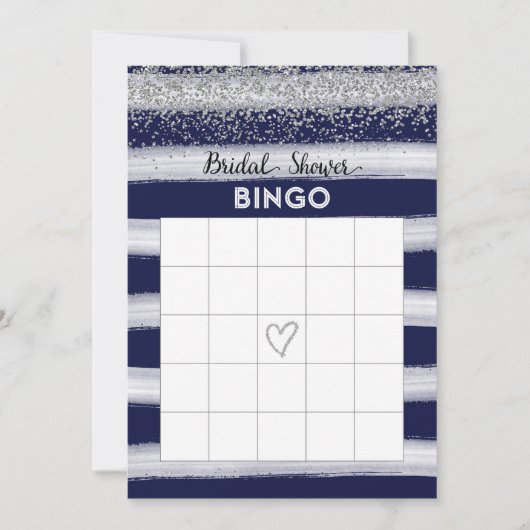 Silver and Navy Blue Vrijgezellenfeest Bingo Card Kaart (Voorkant)