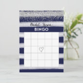 Silver and Navy Blue Vrijgezellenfeest Bingo Card Kaart (Staand voorkant)