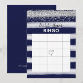Silver and Navy Blue Vrijgezellenfeest Bingo Card Kaart (Voorkant / Achterkant)