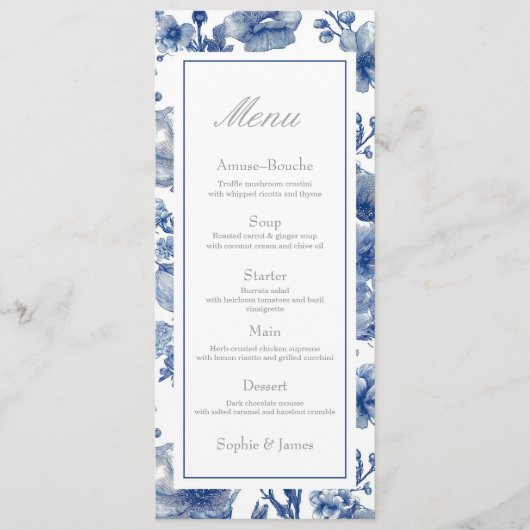 Silver And Navy Blue Wedding Flat Menu (Voorkant)