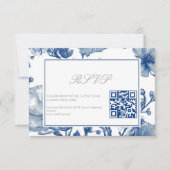Silver And Navy Blue Wedding QR code RSVP Card Kaartje (Voorkant)