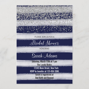 Silver and Navy Bridal Shower Invitation Kaart