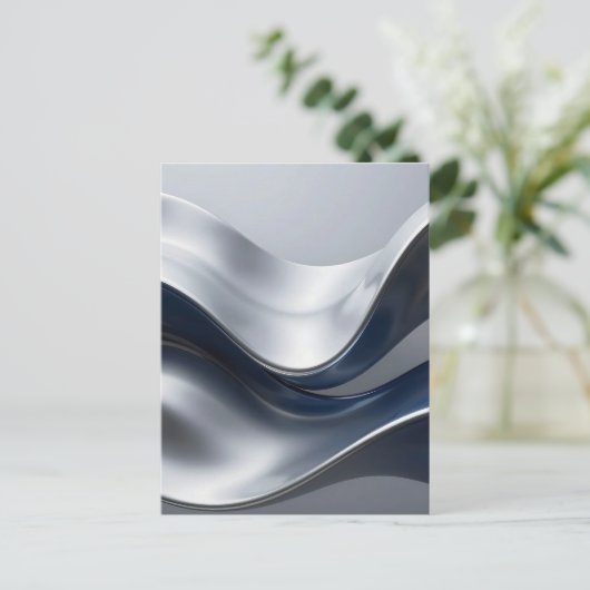 Silver And Navy Fluid Waves Abstract Modern Design Briefkaart (Staand voorkant)