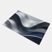 Silver And Navy Fluid Waves Abstract Modern Design Deurmat (Schuin)